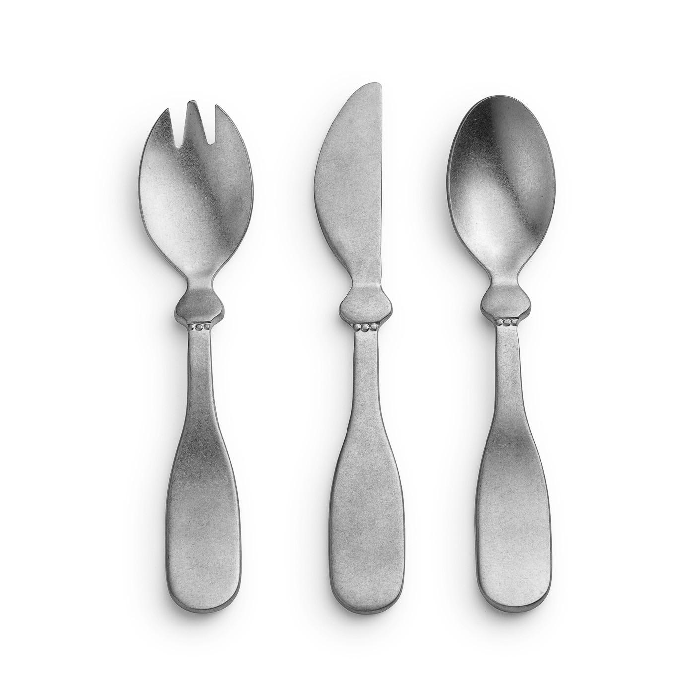 Elodie - Baby bestek -mes, vork en lepel Antique Silver