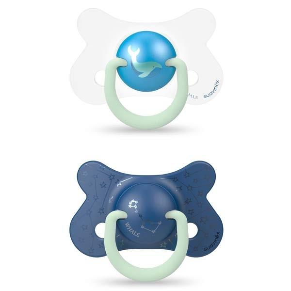 Suavinex - Basic - night & day soother - sili. - reversible +18m - whale bl duo