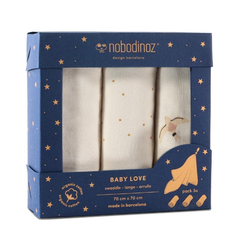 Nobodinoz - Box 3u baby love swaddles pack haiku birds